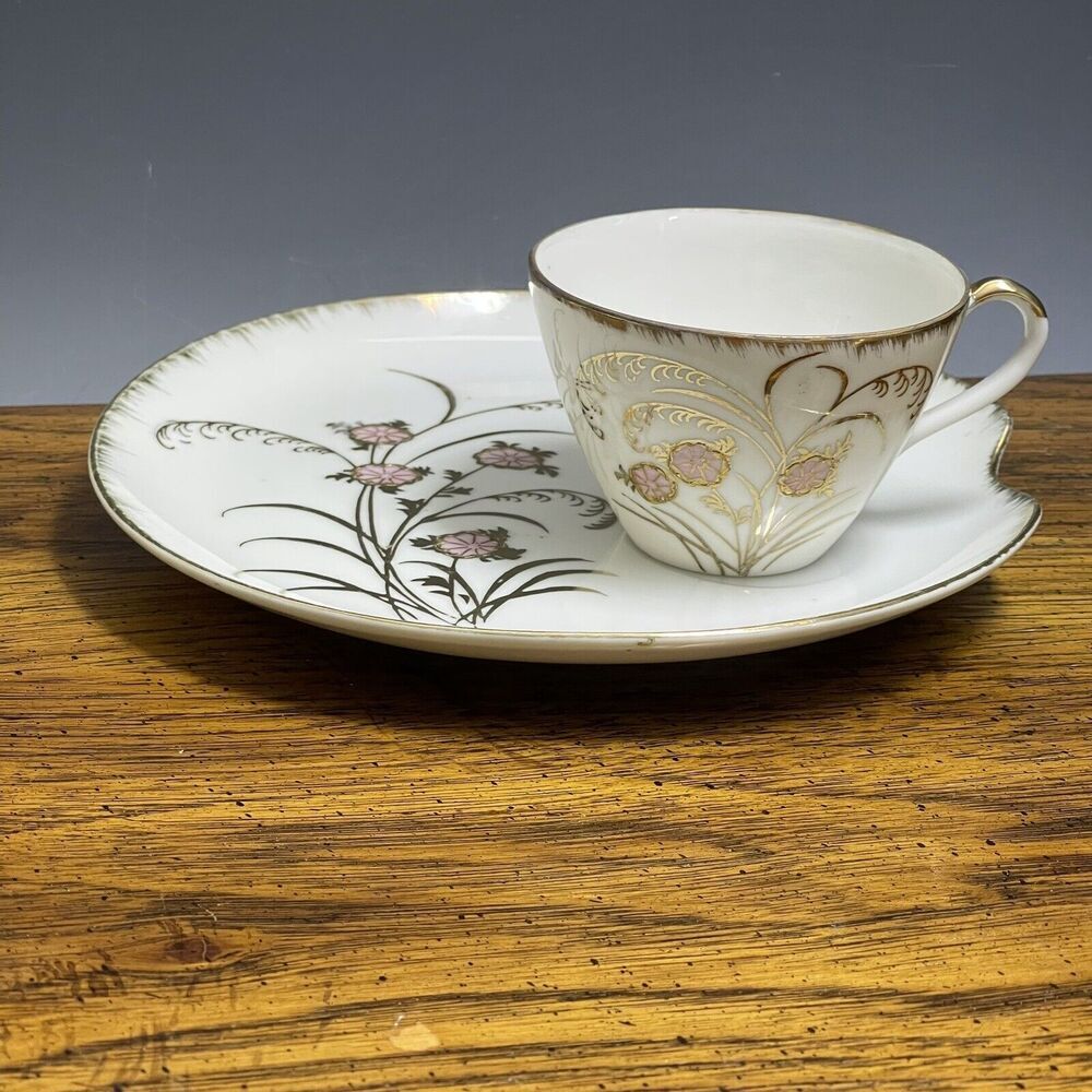 Napco 1962 Autumn Flower Snack Set Plate Teacup‎ Luncheon Hand Painted Vintage